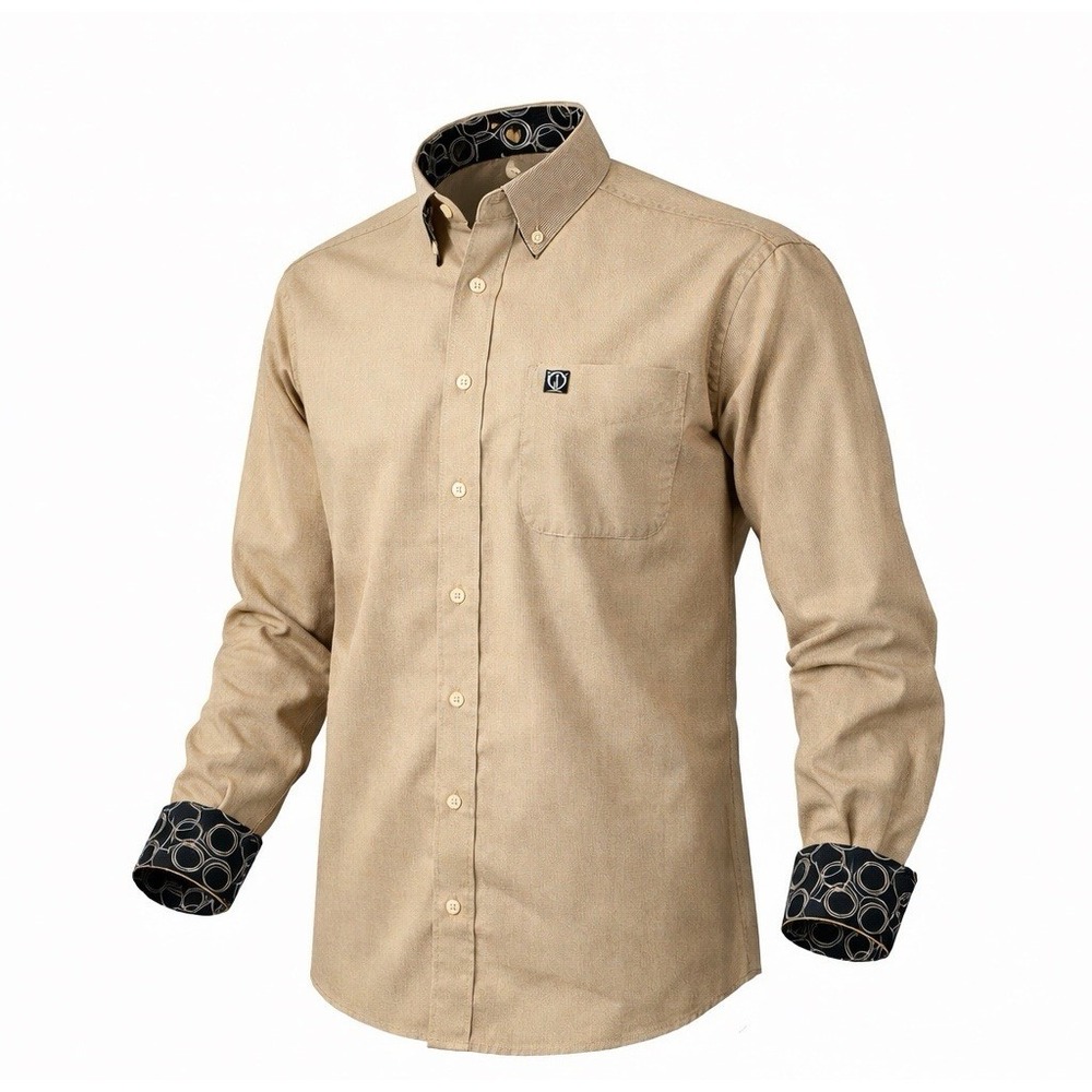 Cinch Mens Large Tan Long Sleeve Button Down Shirt Western Cowboy Logo Pocket